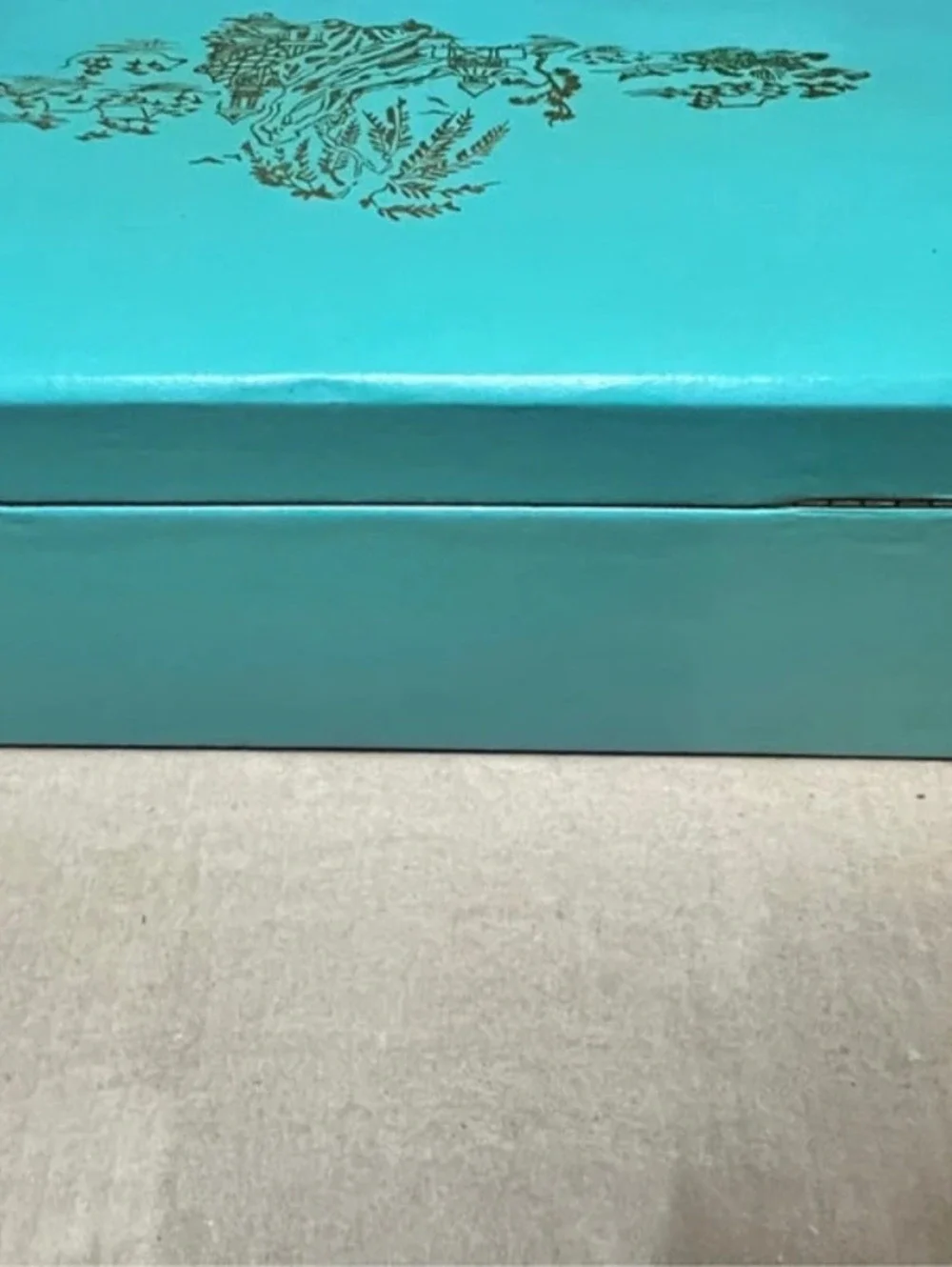 Vintage Mid Century Turquoise Jewelry Box Gold Chinoiserie Asian Pagoda Storage